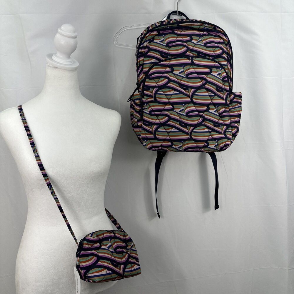 Vera Bradley Retro Ribbons Backpack & Cámara Crossbody  NWOT Quilted Multicolor